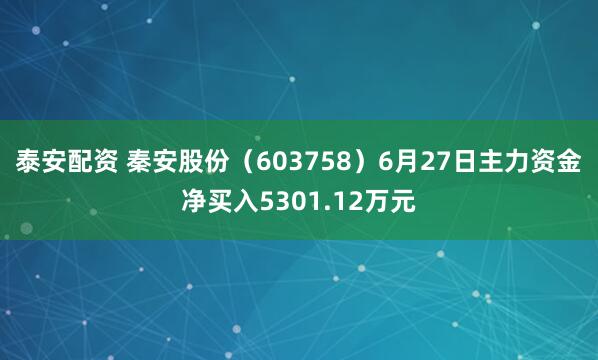 泰安配资 秦安股份（603758）6月27日主力资金净买入5301.12万元